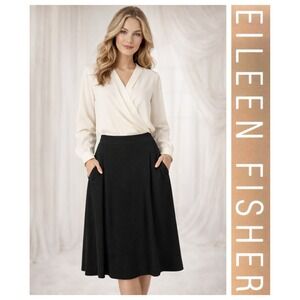 Eileen Fisher Black A-Line Skirt Pockets Minimalist Career Quiet Luxury Skirt M